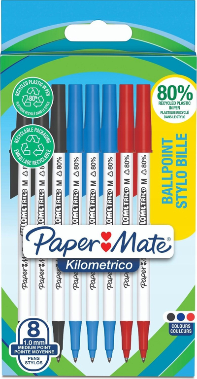 Set stilolapsash Paper Mate Kilometrico Recycled, 8 copë, ngjyra të përziera