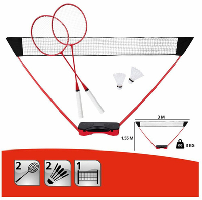 Set badminton Donnay 5in1, 2 raketa 2 shatlla, rrjetë 3 m, e kuqe