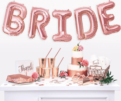 Pjata letre Bride Squad, 23cm, set 6 copë, rose gold