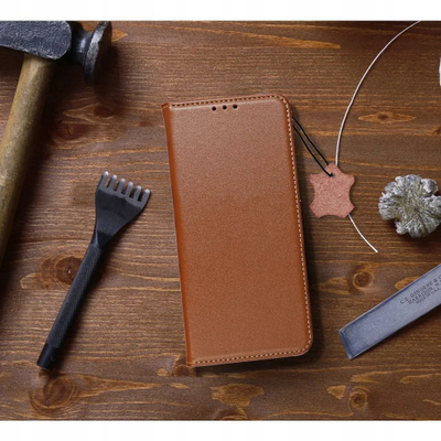Калеф за книга Smart Pro за Xiaomi Redmi 14C, синтетичка кожа, кафеава