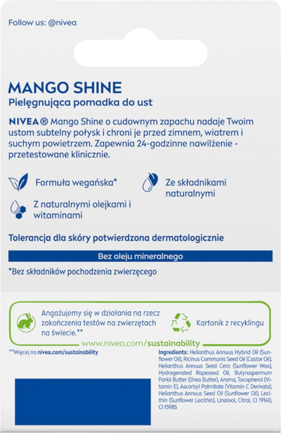Balsam për buzë MANGO SHINE, hidratues, vegan, 4.8 g