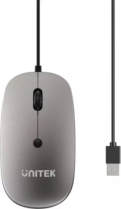 Maus Unitek SlimTrack T060BGY01, optik me kabllo USB, 1600 DPI, gri hapur