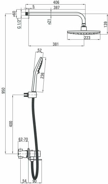 Set dushi Concealed Square Shower, bateri termostatike e fshehur, kokë dushi katrore 22cm, krom