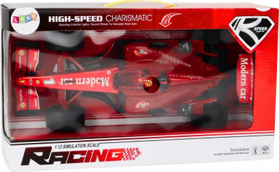 Lodër makinë garuese Racing Car, shkallë 1:12, me zëra gare, e kuqe