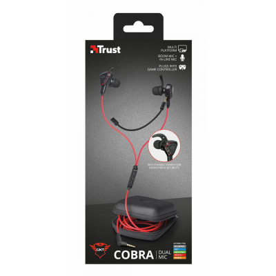 Kufje gaming Trust GXT 408 Cobra, me kabllo, të kuqe e zeza