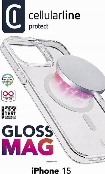 Kapak mbrojtës Cellularline Gloss Mag për iPhone 15, MagSafe, transparent
