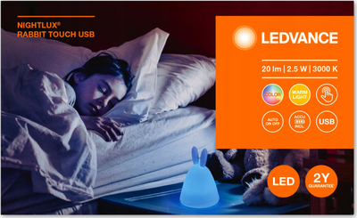 Llambë nate LEDVANCE Nightlux Touch Lepurush, LED RGBW, me bateri USB, e bardhë