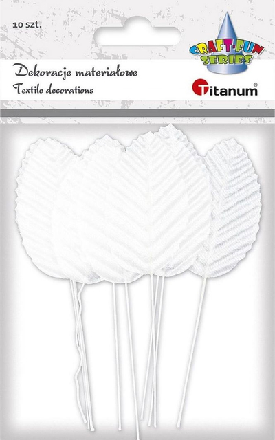 Gjethe dekorative Titanum Fabric Leaves On Wire, set 10 copë, 30x50 mm, të bardha