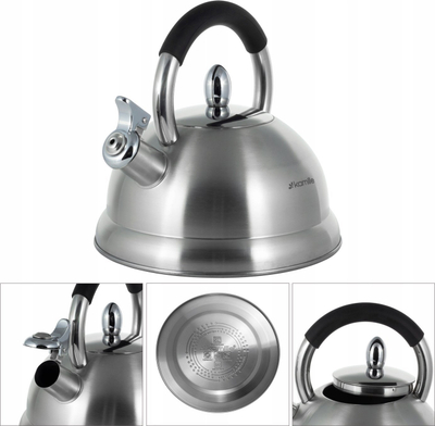 Çajnik KAMILLE Steel Kettle With Whistle, 2.7L, çelik inox, argjendtë