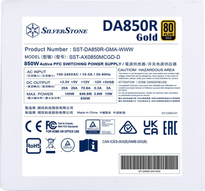 Burim energjie SilverStone DA850R Gold SST-DA850R-GMA-WWW ATX 3.0, 850W