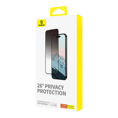 Xham mbrojtës Baseus Diamond Privacy, për iPhone 15 Plus, xham i fortë, efekt privatësie, gri