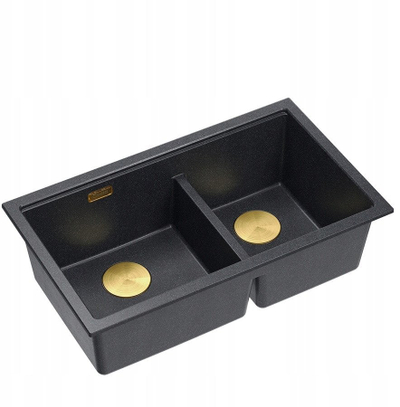 Lavaman kuzhine Quadron Logan 120, dyshe undermount 76 cm, GraniteQ, Black Diamond Gold