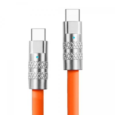 Kabllo silikoni USB C në USB C, 100W, 3m, portokalli