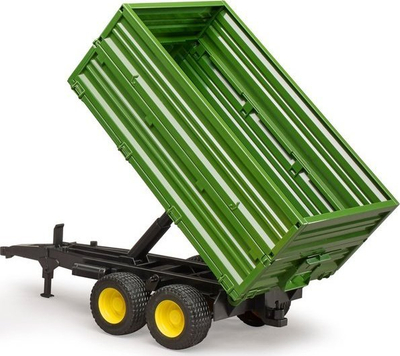 Traktor lodër BRUDER John Deere 7R 350, me karikus përpara, me rimorkio me 2 boshte