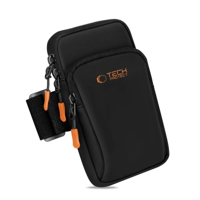Byzylyk sportiv për telefon Tech-Protect M7, universal deri 6.9", me xhep shtesë, i zi me portokalli