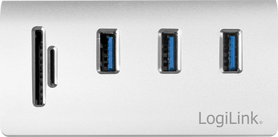 USB разградувач LogiLink CR0045, 3 USB 3.0 порти, читач на SD картички, сребрен