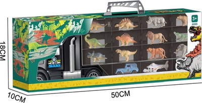 Set lodër kamioni Woopie Truck Transporter Dinosaurs, 50 cm, me 24 ndarje, shumëngjyrësh