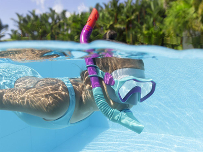 Set zhytnje për kalamoj Bestway 25046, maskë UV me tub dry snorkel, pjedestale 37–41, rozë