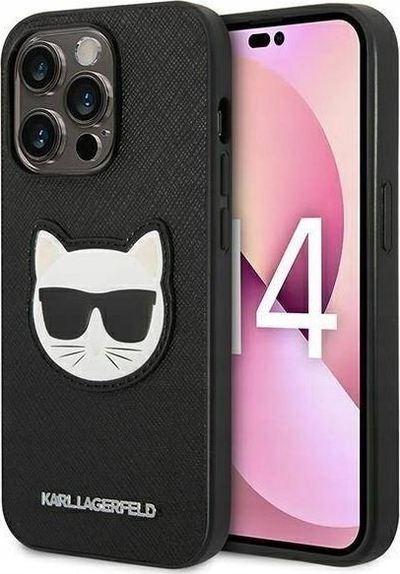 Kapak telefoni Karl Lagerfeld HC Saffiano Ikonik Patch për iPhone 14 Pro, plastik, i zi