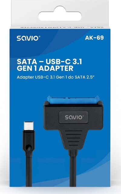 Adapter për disk 2.5" Savio AK-69, USB C 3.1 Gen 1, SATA, i zi