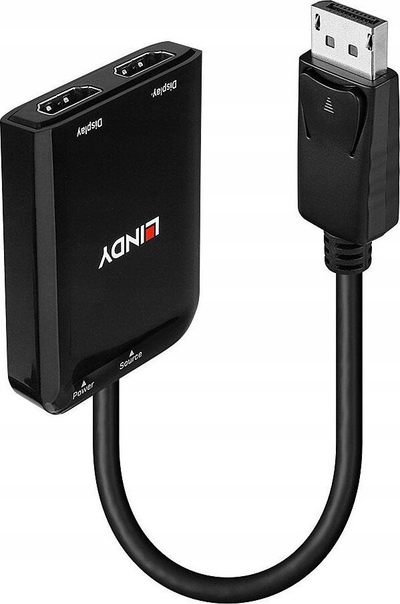 Hub Lindy DisplayPort në 2x HDMI MST, 2 porta, 4K, ngjyrë e zezë