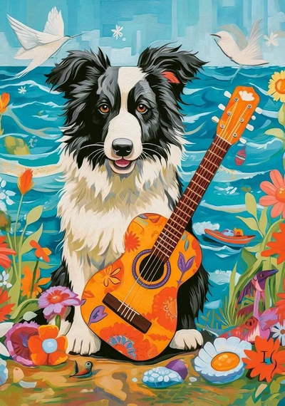 Puzzle 500 pjesë Castorland Collie Guitar and the Sea, për të rritur