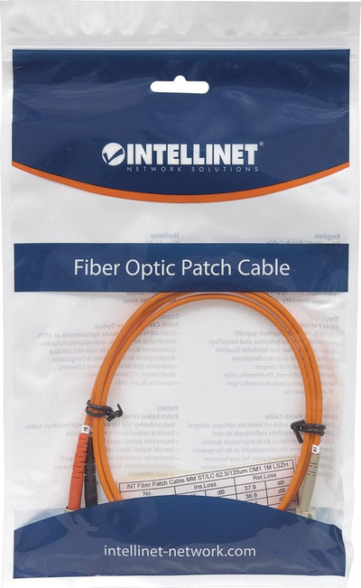 Kabllo fibër optike Intellinet LC/ST OM1, 5 m, multimode duplex, portokalli
