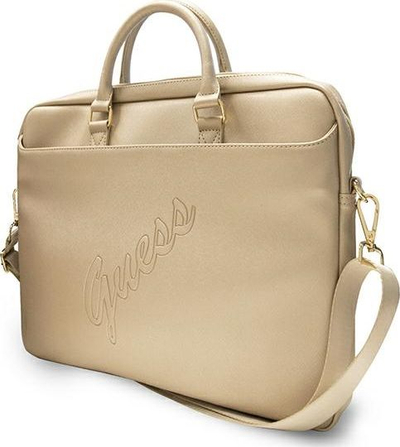 Çantë laptopi Guess Saffiano Vintage Script, 15-16", me rrip shpatulle, ari i çelët