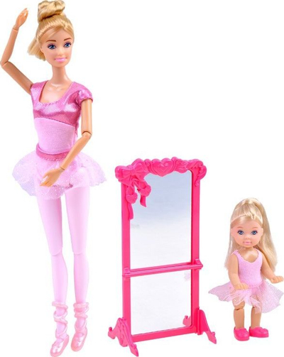 Set kuklla Anlily balerinë, 30 cm dhe 12 cm, me pasqyrë baleti, rozë