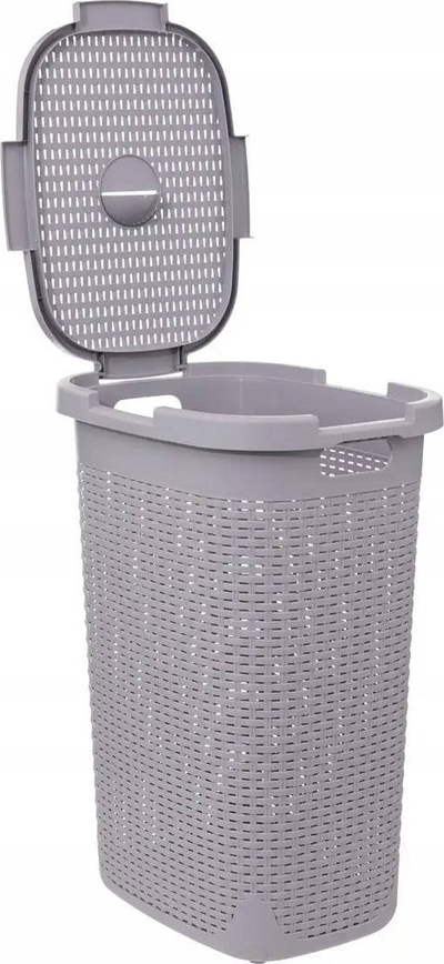 Shportë rrobash 5five Simply Smart, plastike 60L, me kapak, gri e çelët