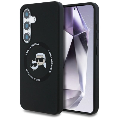 Kllëf telefoni Karl Lagerfeld Liquid Silicone K&amp;CH Heads MagSafe, për Samsung Galaxy S25, silikon i lëngshëm, i zi