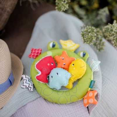 Lodër për banjo Fehn Bath Net Frog, rrjetë banjoje me zile dhe fishkëllimë, jeshile