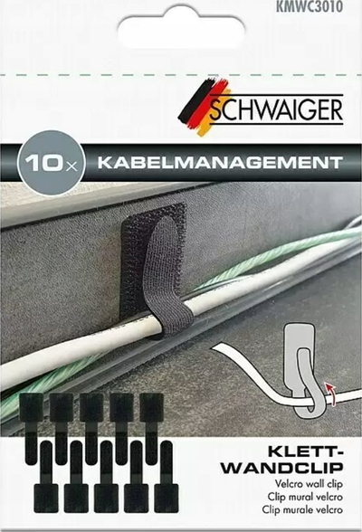 Организатор за кабли Schwaiger KMWC3010, ѕидна стегачка, сет 10 парчиња, црн