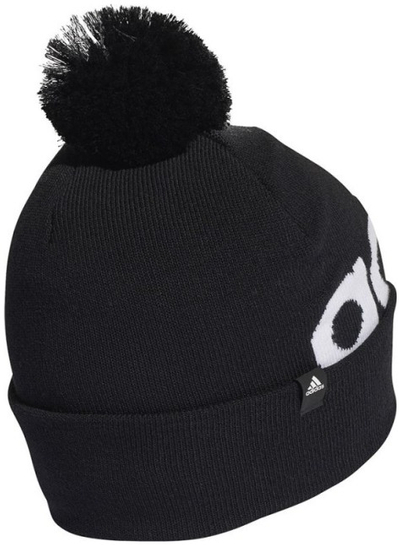Kapelë dimri Adidas Sportswear Pompom Beanie H32425, triko e butë, logo e madhe, e zezë
