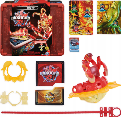 Kuti lodrash Bakugan Baku Tin, figurine Special Attack Mantid, me ruajtje kartash, shumëngjyrëshe