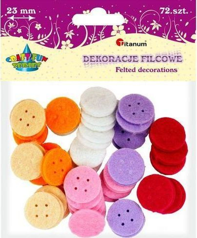 Kopsa filci Titanum Felt Buttons, 72 copa, 23 mm, shumëngjyrëshe