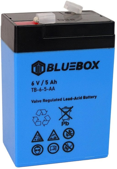 Bateri xhel BLUEBOX 6V 5Ah, e mbyllur, pa mirëmbajtje, e zezë
