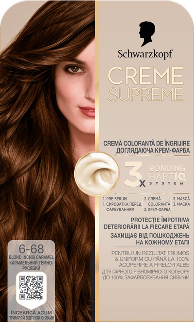 Bojë flokësh Schwarzkopf Creme Supreme 6-68, karameli blond i errët, 60ml