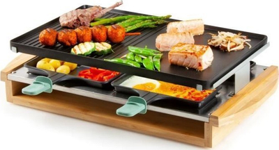 Grill raclette Domo DO9246G, 1200W, pllaka mos-ngjitëse, bambu
