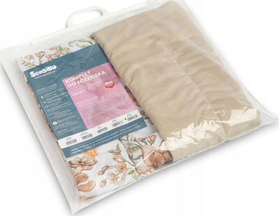 Set krevati për bebe Velvet Cot Set Square, jorgan edhe jastëk, kadife pambuku, bezhë