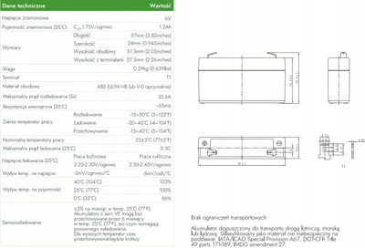 Bateri AGM VIPOW VE6-1.2, 6V, 1.2Ah, e zezë