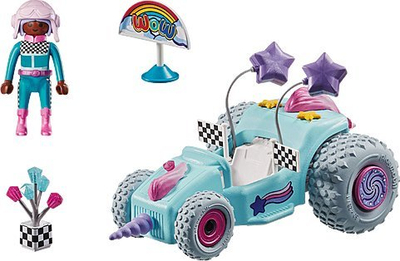 Lodër Playmobil Racing Kart Unicorn 71635, makinë me tërheqje, shumëngjyrëshe