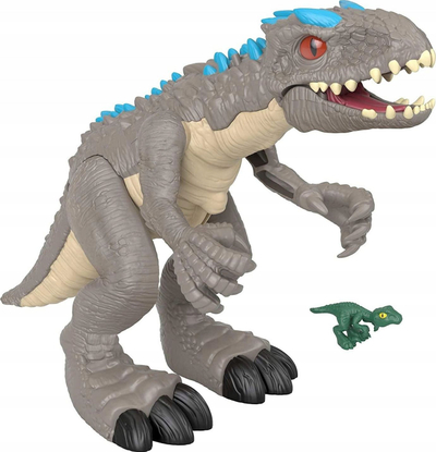Lodër dinosauri Imaginext Jurassic World Indominus Rex GMR16, me raptor, plastik, gri