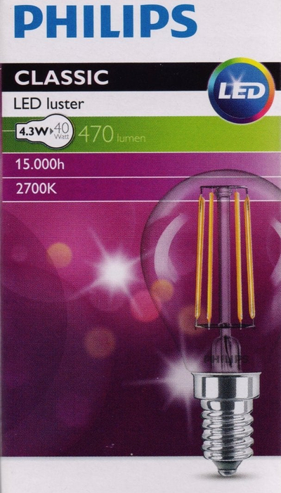 Llampë LED Philips Classic LEDLuster, 4.3W 470lm, E14, dritë e ngrohtë