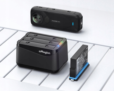 Karikues USB Puluz aMagisin TBD06060566, për 3 bateri Insta360 X5, USB C, i zi