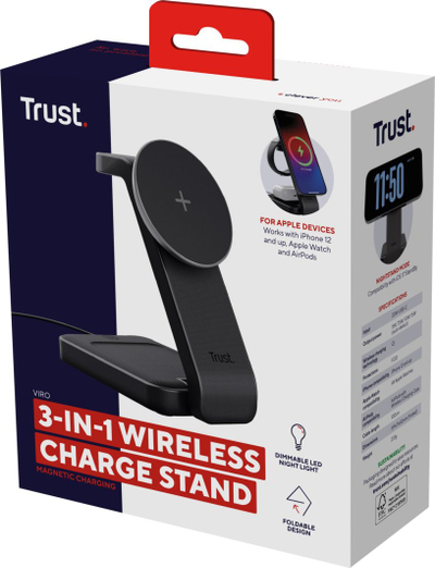 Karikues wireless 3 në 1 Trust Viro, magnetik, 20W, i zi