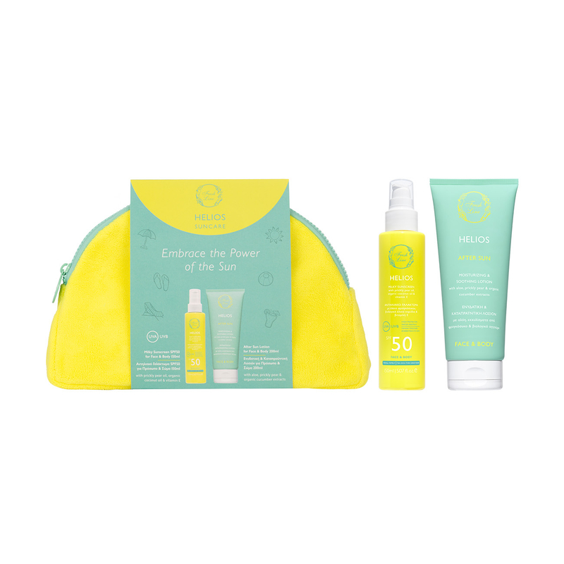 Helios Suncare Set 2Pcs. - Milky SPF50 & After Sun - Set kujdesi dielli Helios, 2 copë – Qumësht SPF50 & Pas Diellit