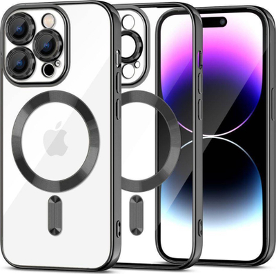 Mbulesë telefoni Tech-Protect MagShine MagSafe, për iPhone 15 Pro Max, e tejdukshme, me kornizë të zezë