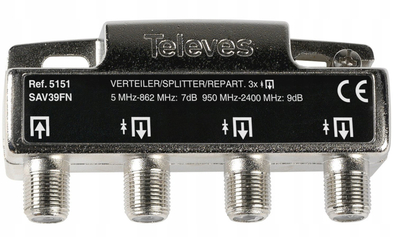 Ndarës SAT Televes SAV 39FN, me 3 dalje, gri