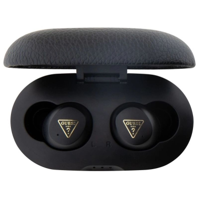 Kufje wireless Guess PU Grained ENC TWS, me kuti karikimi, të zeza